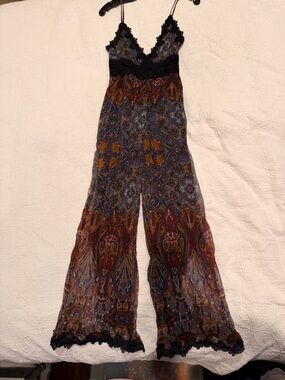 Anthropologie Paisley Lace-Trim Wide-Leg Jumpsuit in Multi